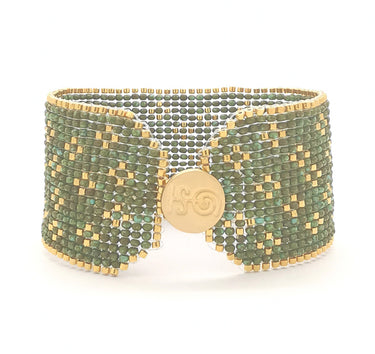 Brazalete Telar Dorado Grueso Miniflor Turquesa T